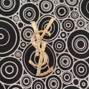 YSL Gold Logo Brooch